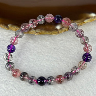 Good Grade Natural Super 7 Crystal Beads Bracelet 天然超级七水晶珠手链 15.21g 15.5cm 7.8mm 25 Beads - Huangs Jadeite and Jewelry Pte Ltd