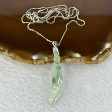 Type A Semi Icy Green Piao Hua Jadeite Fertility Flower Pendent in S925 Sliver Chain Necklace 3.80g 41.6 by 10.0 by 6.2mm - Huangs Jadeite and Jewelry Pte Ltd