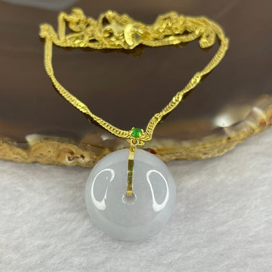 Type A Lavender Jadeite Ping An Kou Donut 平安扣 in 18k Gold Setting 9.43g 18.8 by 18.9 by 13.5mm with 925 Silver Necklace - Huangs Jadeite and Jewelry Pte Ltd