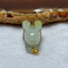 18K Yellow Gold Type A Green and Brown Patch Jadeite Rabbit Pendant with Claps 6.67g 23.3 by 12.4 by 12.8mm - Huangs Jadeite and Jewelry Pte Ltd