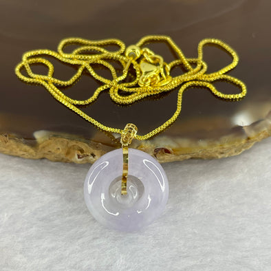 Type A Semi Icy Lavender Jadeite Ping An Kou Donut 平安扣 in 18k Gold Setting 3.29g 17.2 by 16.9 by 6.2mm with 925 Silver Necklace - Huangs Jadeite and Jewelry Pte Ltd