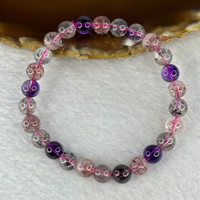 Good Grade Natural Super 7 Crystal Beads Bracelet 天然超级七水晶珠手链 12.62g 15.5cm 7.3mm 26 Beads - Huangs Jadeite and Jewelry Pte Ltd