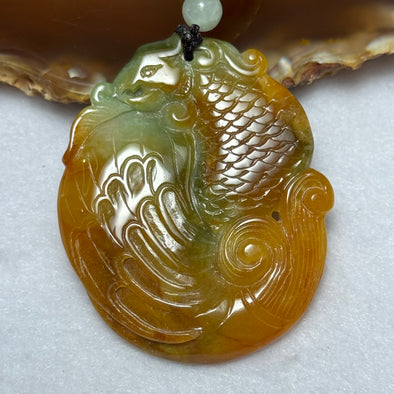 Grandmaster Certified Type A Reddish Brown and Green Jadeite Dragon Carp Pendent 鱼化龙牌 33.99g 52.5 by 44.3 by 7.4mm