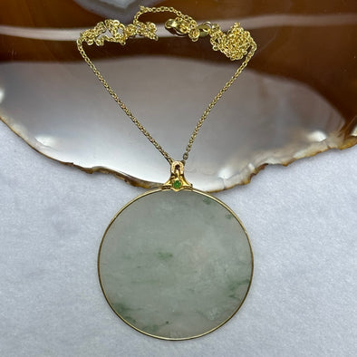18K Yellow Gold Type A Icy Green Jadeite Round Wu Shu Pai in S925 Sliver Gold Colour Necklace 22.54g 50.2 by 3.3mm