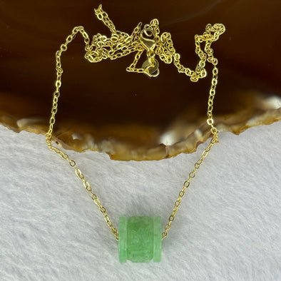 Type A Apple Green Jadeite Lulu Tong Charm in S925 Sliver Gold Colour Necklace 4.80g 12.2 by 13.3mm - Huangs Jadeite and Jewelry Pte Ltd