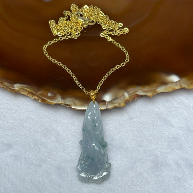 18K Gold Type A Lavender and Green Piao Hua Jadeite Cabbage in S925 Sliver in Gold Colour Necklace 6.42g 37.2 by 15.7 by 5.2mm - Huangs Jadeite and Jewelry Pte Ltd