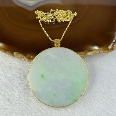 18K Yellow Gold Type A Green with Lavender Jadeite Round Wu Shu Pai in S925 Sliver Gold Colour Necklace 27.68g 52.9 by 3.9mm