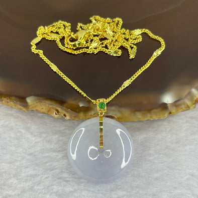 Type A Lavender Jadeite Ping An Kou Donut 平安扣 in 18k Gold Setting 4.63g 19.9 by 19.7 by 5.3mm with 925 Silver Necklace - Huangs Jadeite and Jewelry Pte Ltd