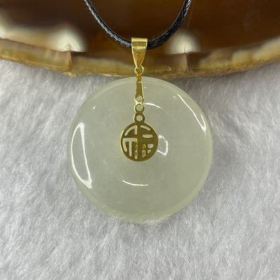 Type A Icy Faint Green Jade Jadeite Ping An Kou Pendant with 18K Gold Setting - 8.15g 24.8 by 24.8 by 5.6mm - Huangs Jadeite and Jewelry Pte Ltd