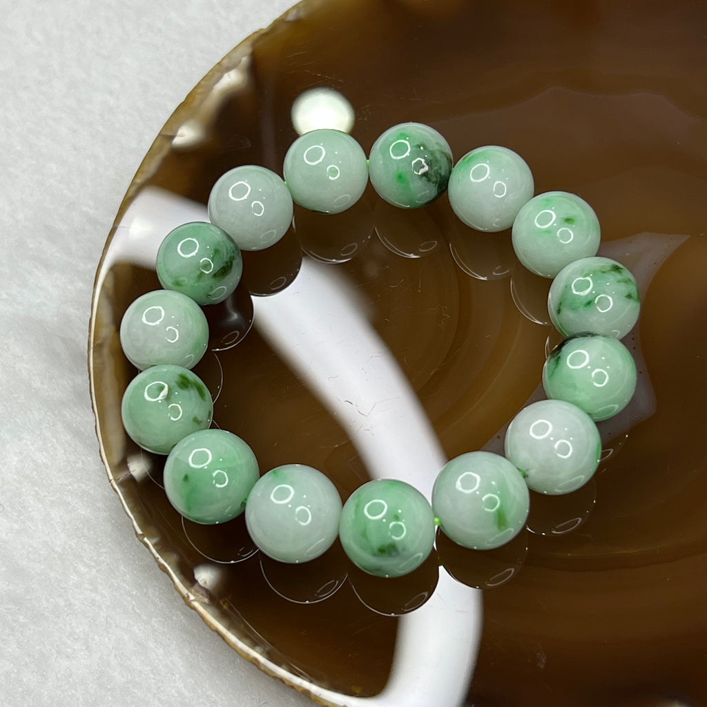 Type A Piao Hua Green Jadeite Bracelet 59.50g 13.5mm/bead 15 beads
