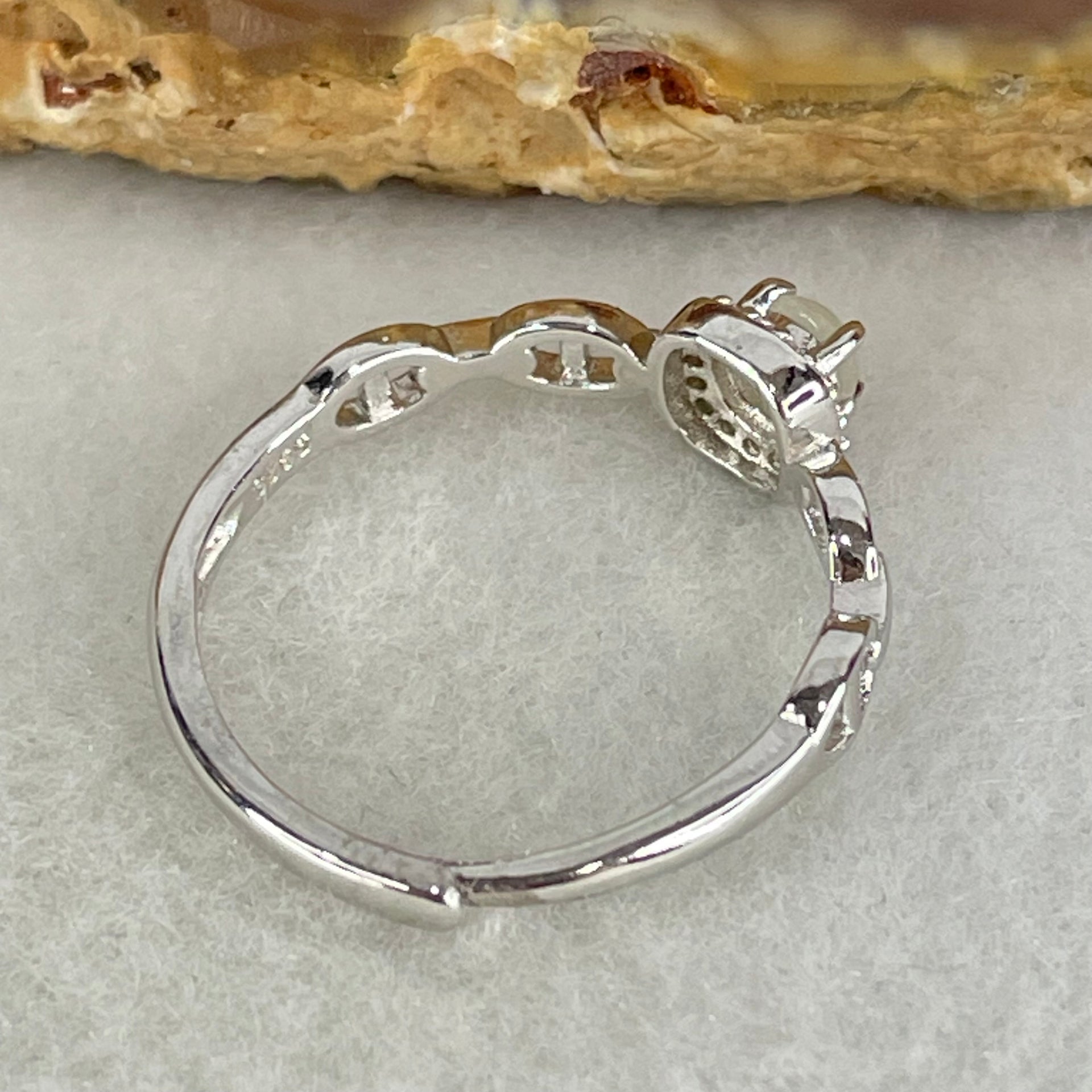 Type A Semi Icy Light Lavender Cabochon Jadeite in S925 Sliver Ring (Adjustable Size) 1.33g 3.6 by 2.0mm - Huangs Jadeite and Jewelry Pte Ltd
