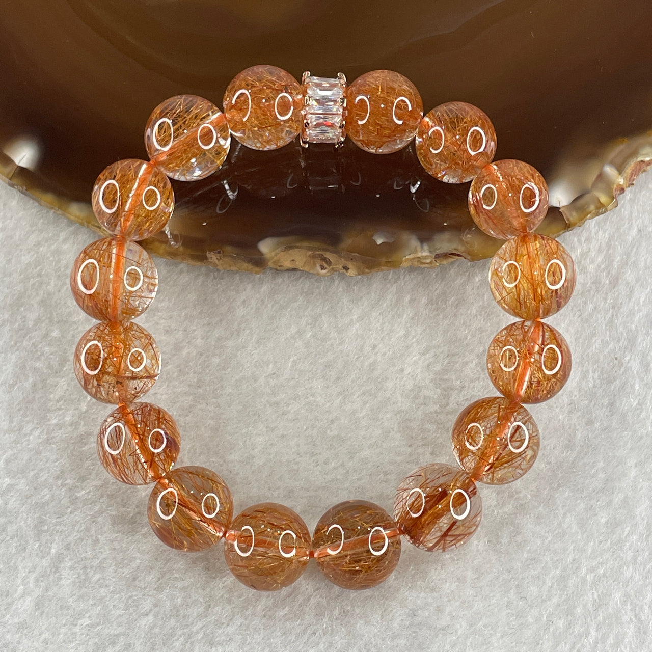 Special Good Grade Natural Reddish Copper Rutilated Quartz Beads Bracelet 36.42g 15cm 11.9mm 16Beads - Huangs Jadeite and Jewelry Pte Ltd