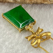 Type A Old Mine Spicy Green Jadeite with Diamonds in 18K Yellow Gold Necklace 2.42g 11.6 by 9.5 by 2.2mm 40cm - Huangs Jadeite and Jewelry Pte Ltd