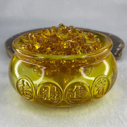 Yellow Liuli Wealth Pot with Ingot Yuan Bao Display Total Weight 648.22g 99.4 by 62.8mm - Huangs Jadeite and Jewelry Pte Ltd