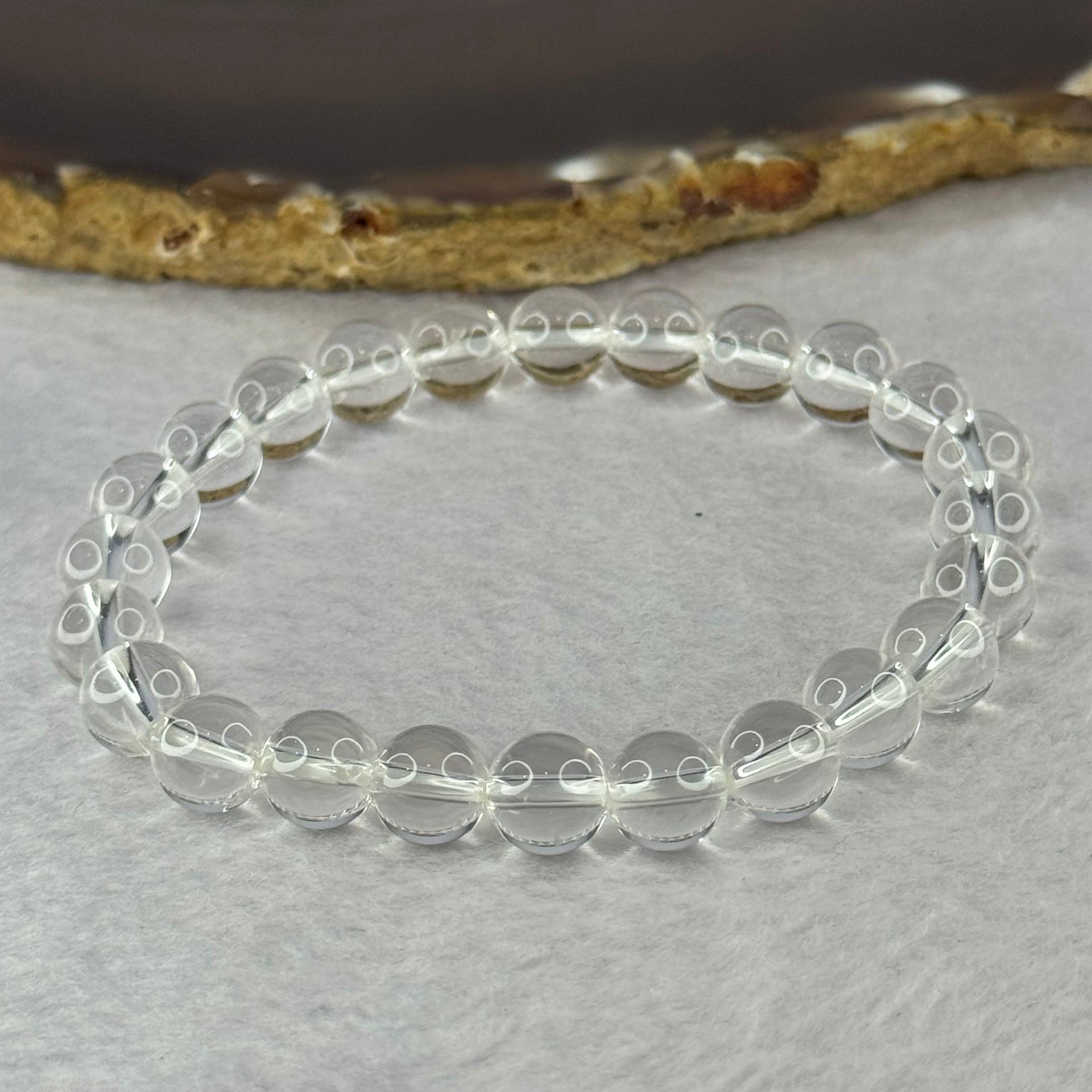 Natural Clear Quartz Bracelet 天然白水晶手链 18.62g 16.5cm 8.4mm 24 Beads - Huangs Jadeite and Jewelry Pte Ltd