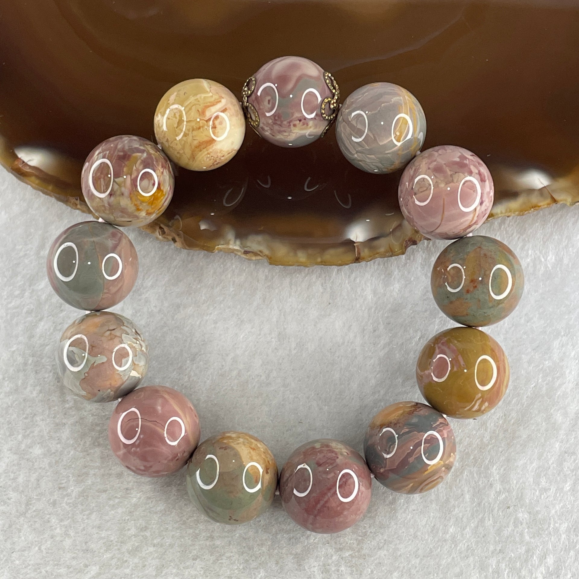 Natural Alashan Agate Greyish Pink Beads Bracelet 62.19g 15cm 15.7mm 13Beads - Huangs Jadeite and Jewelry Pte Ltd