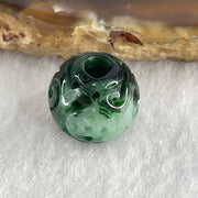 Natural Type A Lao Keng Old Mine Green with Light Green Jadeite Flora Carving Bead Charm 1.94g 12.5mm - Huangs Jadeite and Jewelry Pte Ltd