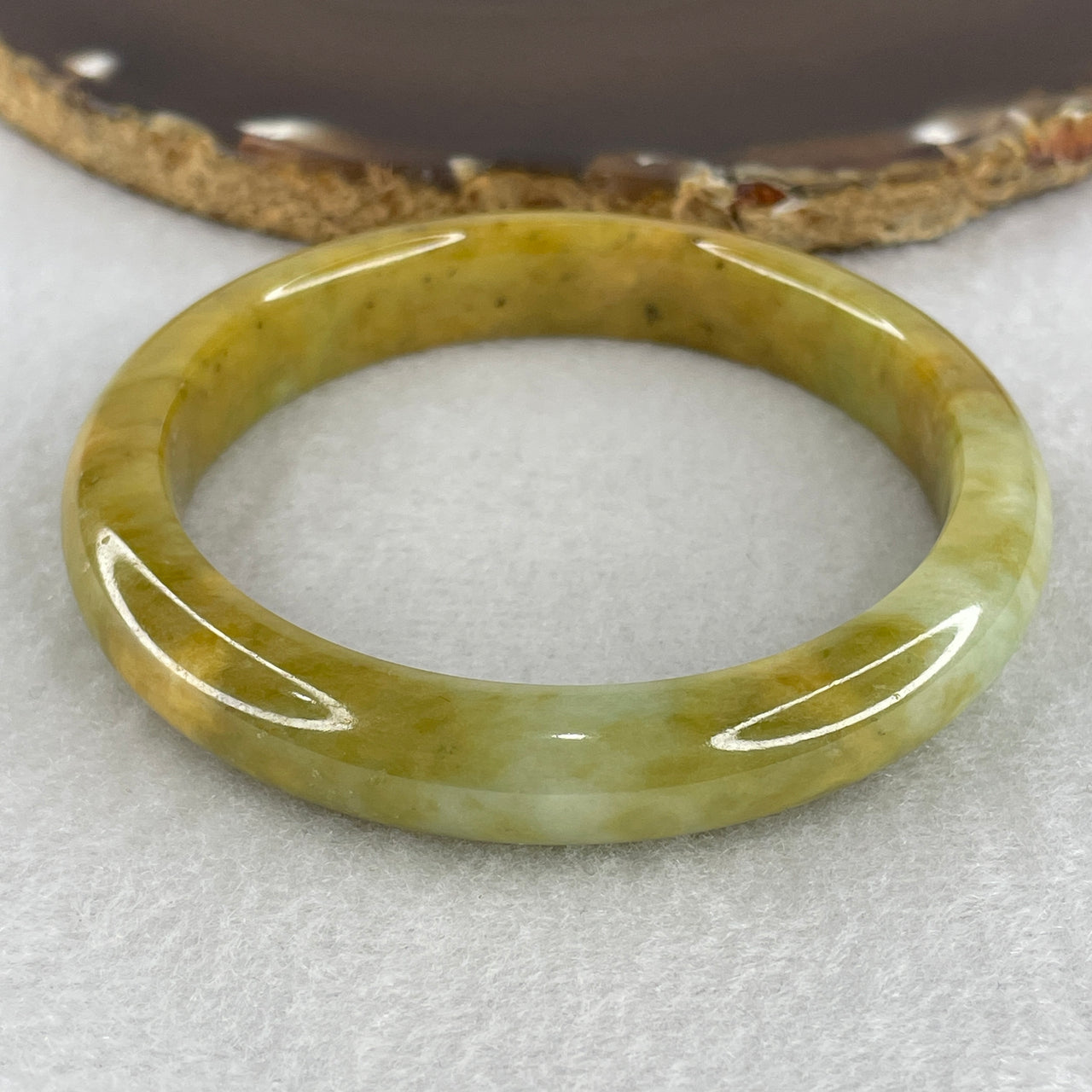 Certified Type A Jadeite Bangle 57.1mm - Brownish Yellow with Light Green Natural Jadeite Jewelry - 49.23g Genuine Jade Bracelet for Women 11.2x8.0mm Wide (Very Very Slight External Roughs)