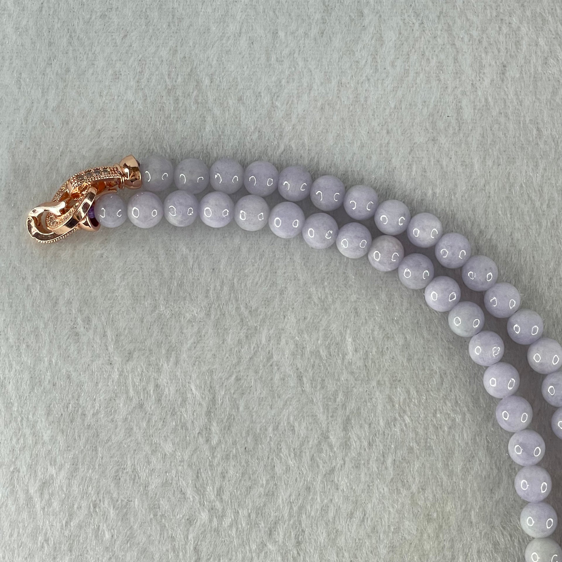 Type A Full Lavender Jadeite Beads Necklace 44.24g 64cm 6.1mm 108 Beads - Huangs Jadeite and Jewelry Pte Ltd