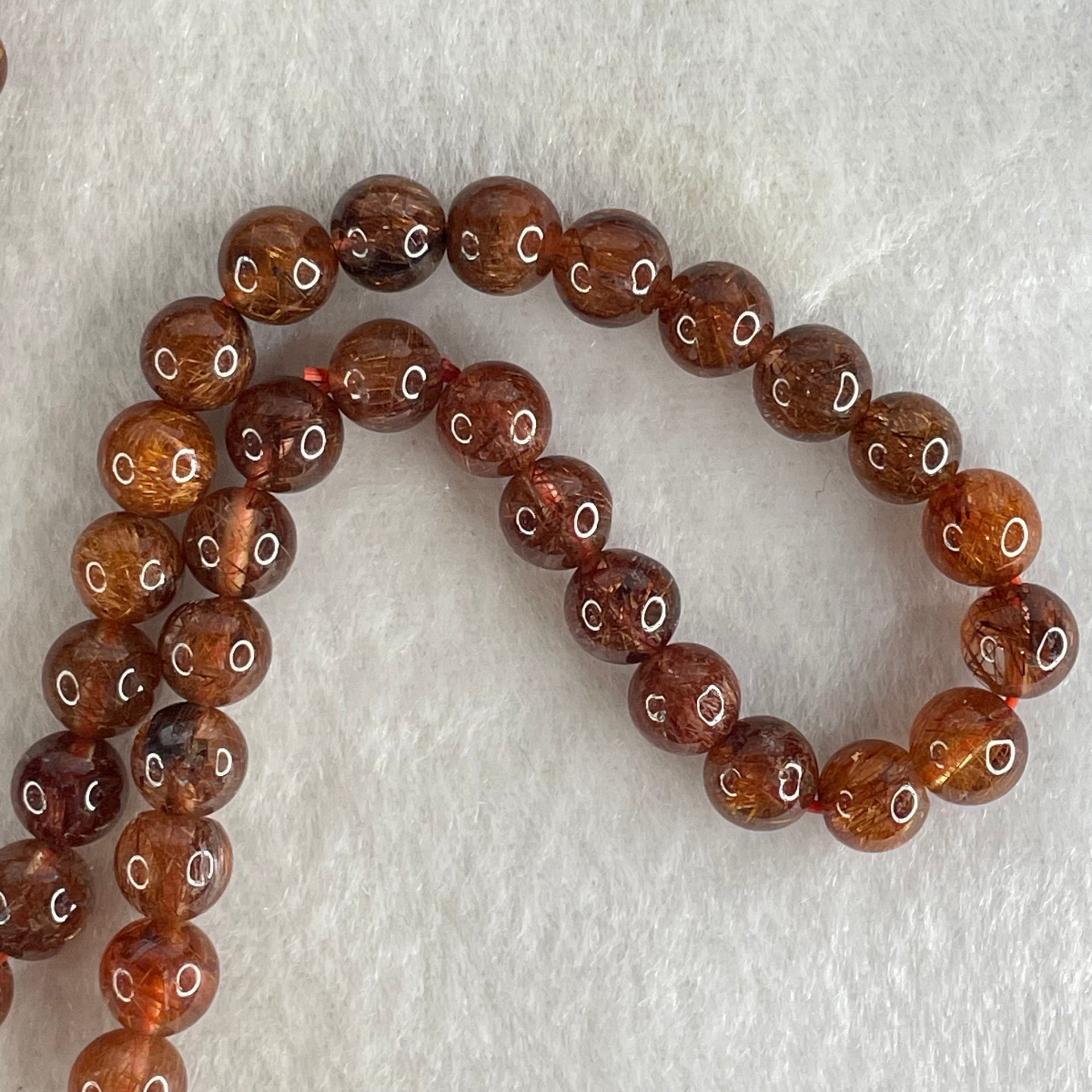 Above Average Grade Natural Copper Rutilated Quartz Beads Elastic Necklace 36.64g 56cm 6.9mm 88 Beads - Huangs Jadeite and Jewelry Pte Ltd