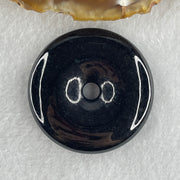 Type A Opaque Black Omphacite Jadeite Ping An Kou Donut Pendant 28.29g 40.1 by 8.5mm - Huangs Jadeite and Jewelry Pte Ltd