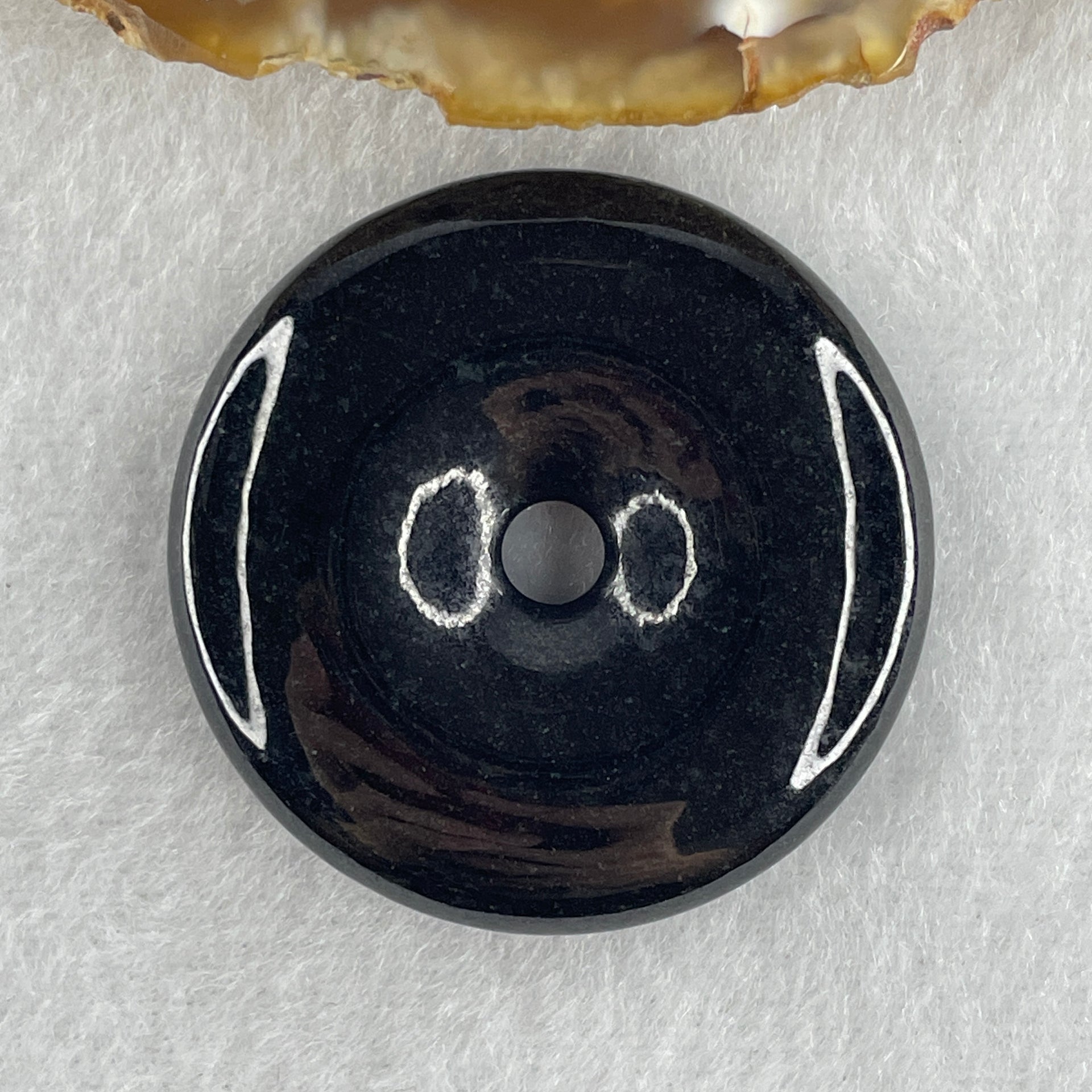 Type A Opaque Black Omphacite Jadeite Ping An Kou Donut Pendant 28.29g 40.1 by 8.5mm - Huangs Jadeite and Jewelry Pte Ltd