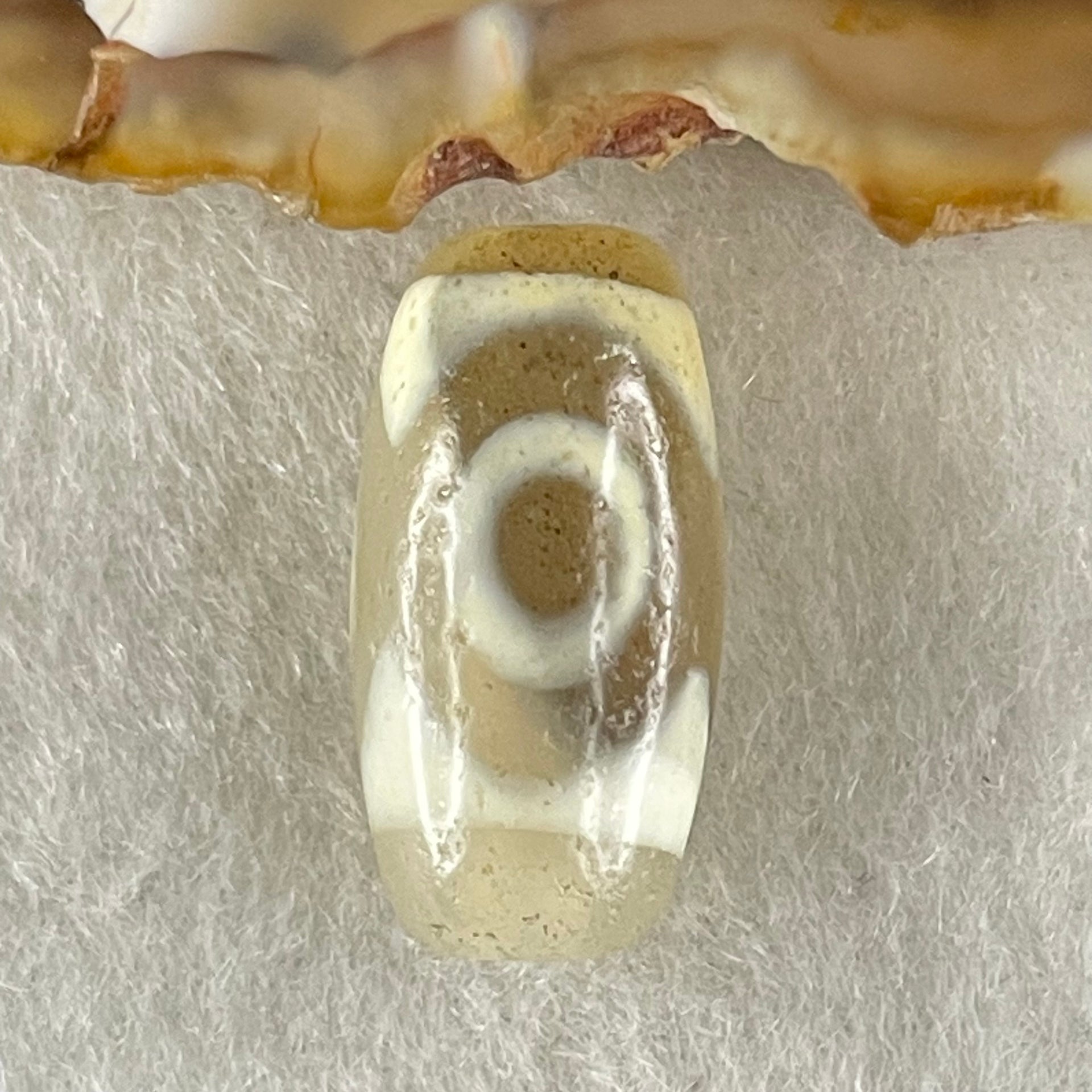 Natural Powerful Tibetan Old Oily Agate 3 Eyes Dzi Bead Heavenly Master (Tian Zhu) 三眼天诛 2.80g 19.5 by 10.0mm - Huangs Jadeite and Jewelry Pte Ltd