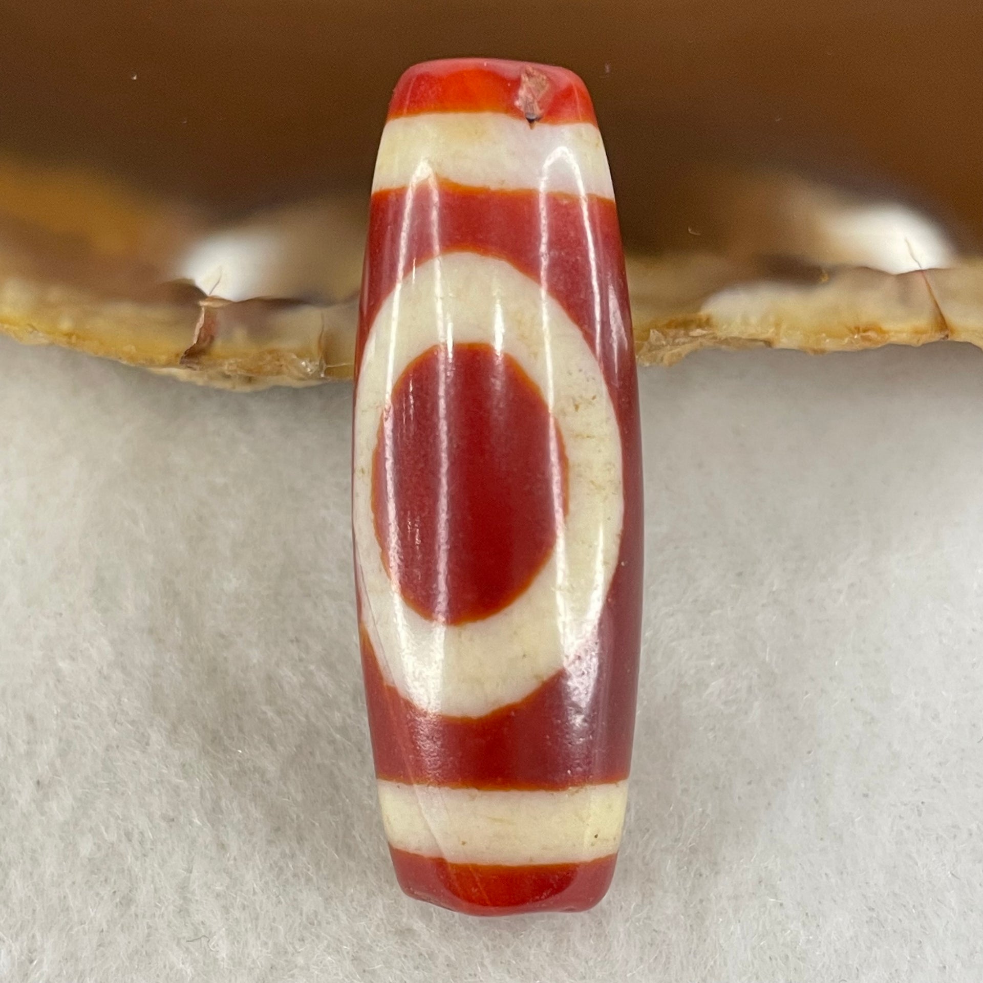 Natural Powerful Tibetan Old Oily Red White Agate One Eye Water Element Dzi Bead Heavenly Master (Tian Zhu) 一眼水元素天珠 10.49g 38.1 by 13.4mm - Huangs Jadeite and Jewelry Pte Ltd