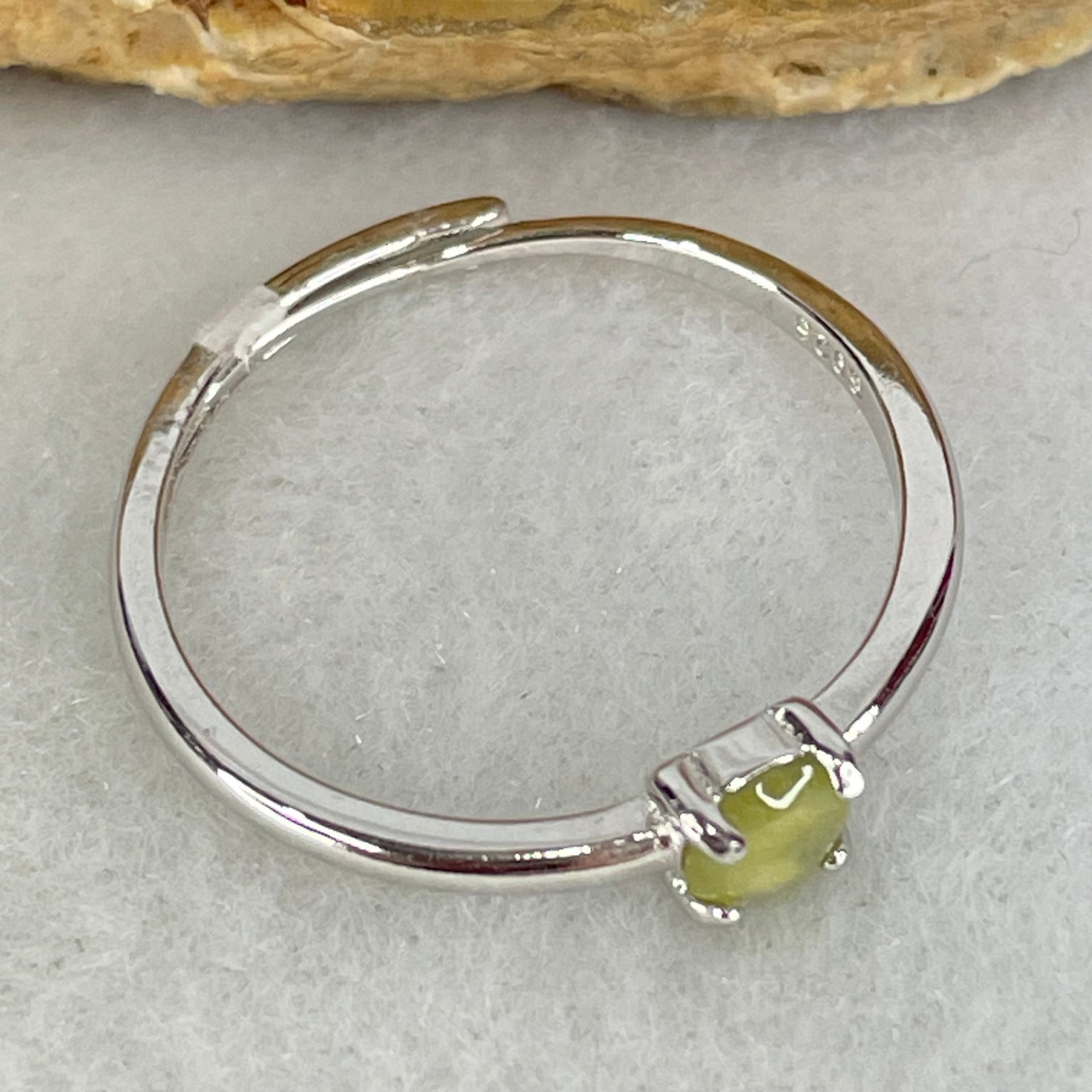 Type A Semi Icy Green Cabochon Jadeite in S925 Sliver Ring (Adjustable Size) 1.02g 4.1 by 1.5mm - Huangs Jadeite and Jewelry Pte Ltd