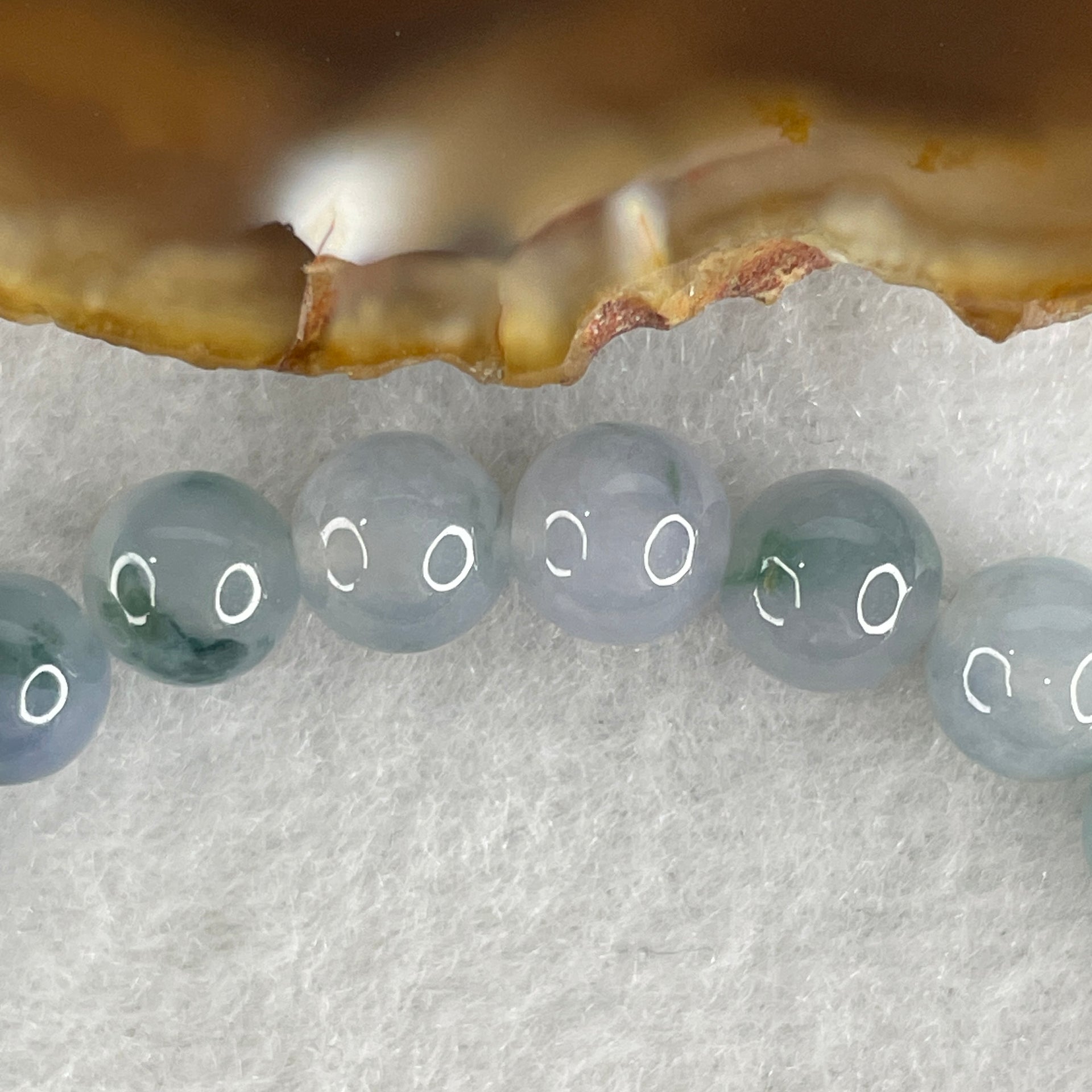 Natural Type A Semi Icy Lavender with Blueish Green Piao Hua Jadeite Beads Bracelet 15.79g 15cm 7.2mm 26Beads - Huangs Jadeite and Jewelry Pte Ltd