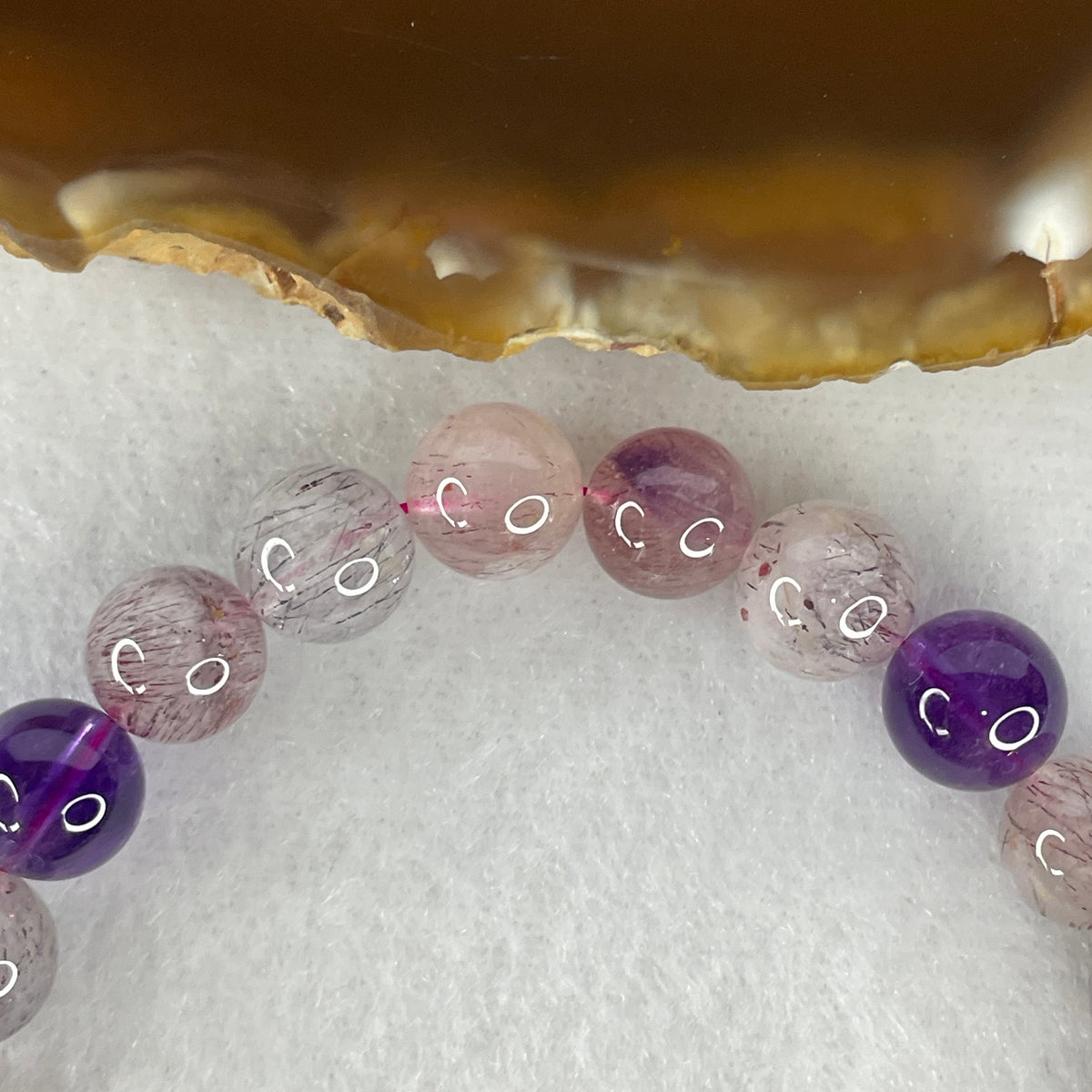 Certified Above Average Grade Natural Super 7 Crystal Beads Bracelet | 8.4mm Sacred 7-Mineral Synergy Power (18.05g | 16cm Wrist Sizing | 23 Beads)