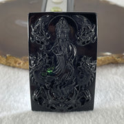 Type A Opaque to Partial Translucent Black Omphacite Jadeite Guan Yin with 5 Dragons Pendant 24.09g 60.5 by 39.6 by 7.8mm - Huangs Jadeite and Jewelry Pte Ltd