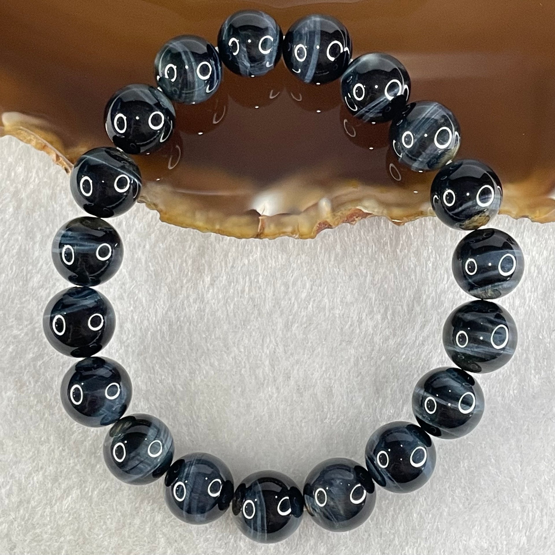 Natural Blue Tiger Eye Quartz Beads Bracelet 31.36g 17.5cm 10.9mm 19 Beads - Huangs Jadeite and Jewelry Pte Ltd