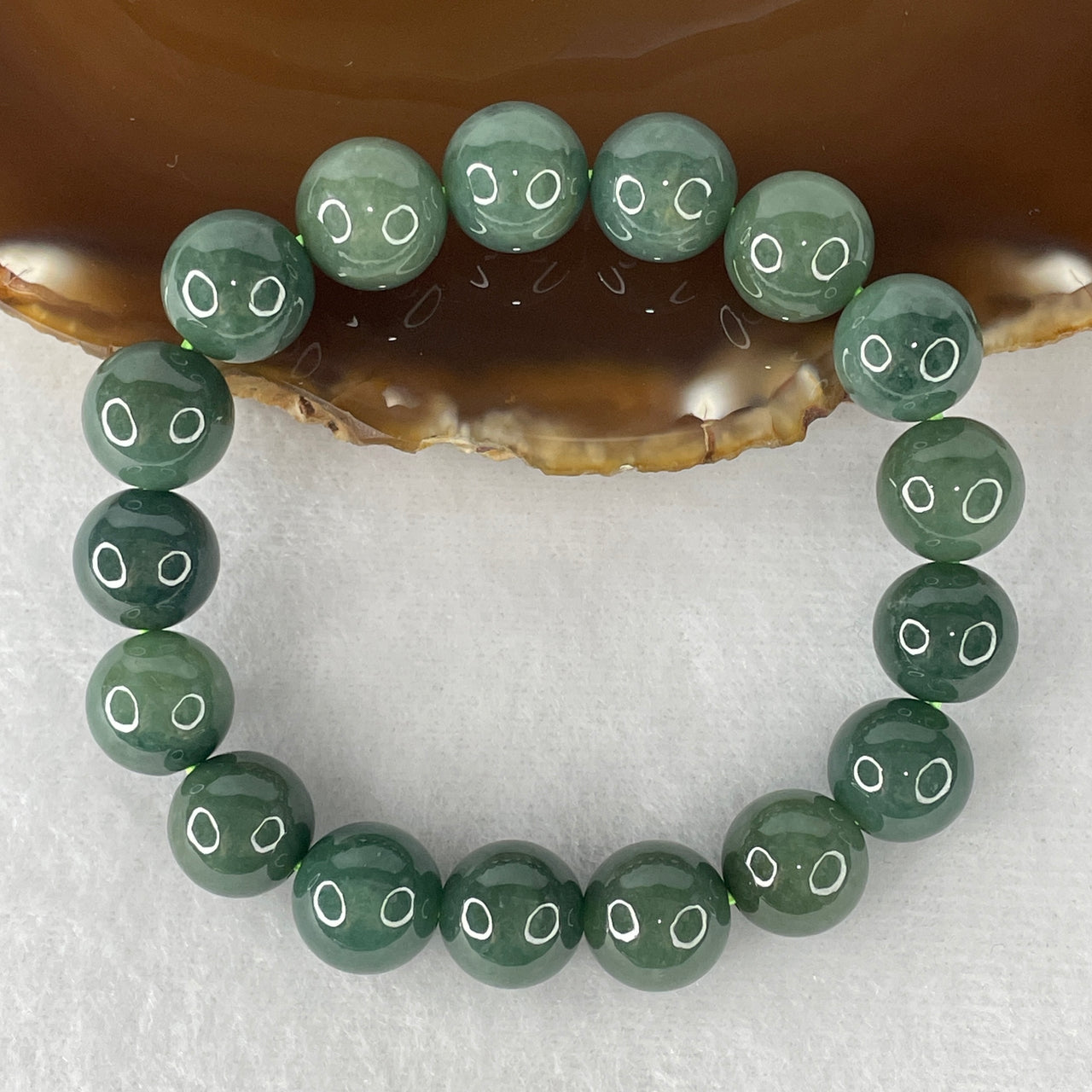 Certified Type A Blueish-Green Jadeite Investment Bracelet | Deep Blue-Water Crystalline Translucency | 100% Natural Grade A Fei Cui Masterpiece | 17-Bead Sovereign Alignment (52.23g | 12.4mm | 16.5cm)