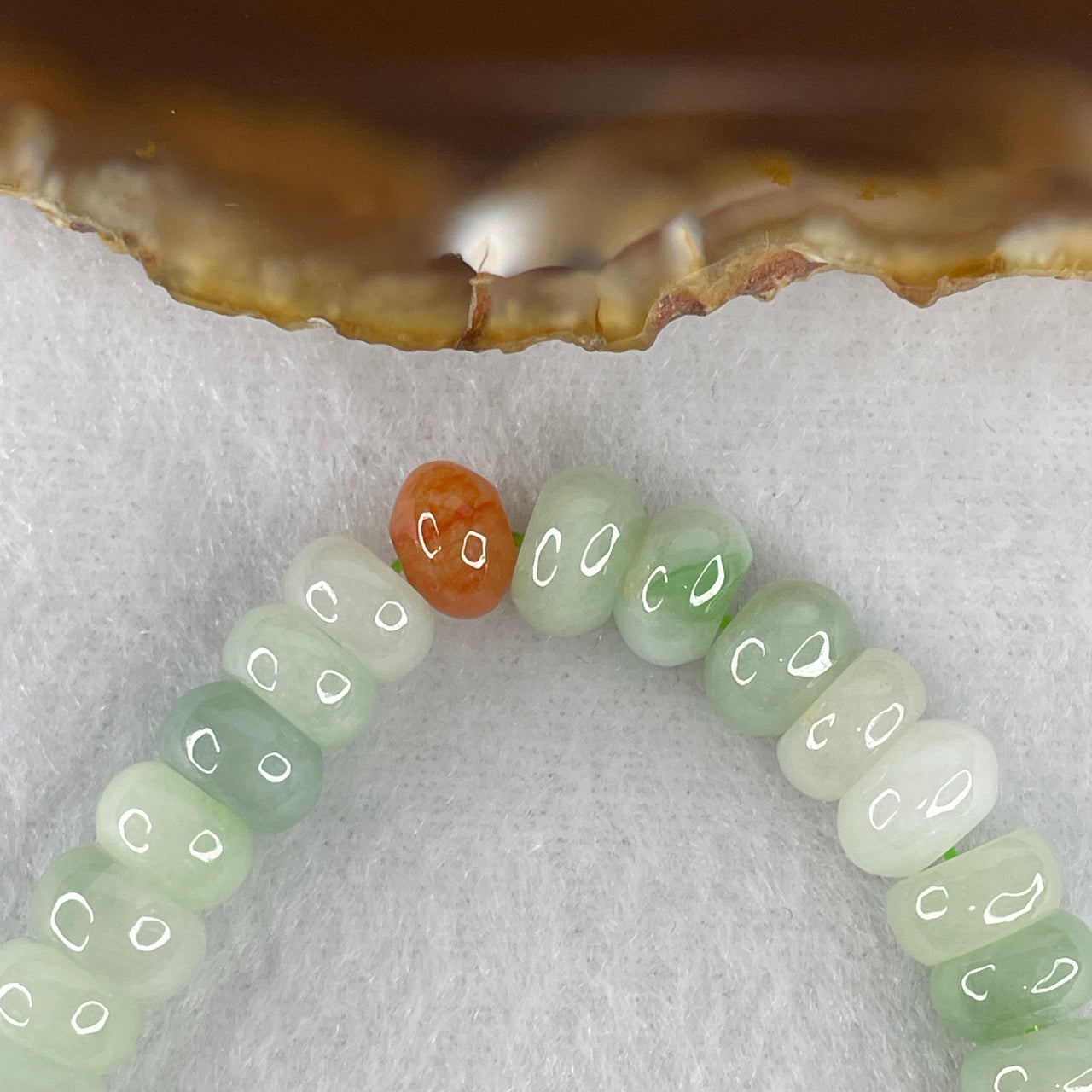 Certified Natural Type A Multi-Color Jadeite Donut Beads Bracelet | "Fu Lu Shou" Palette (Light Blueish-Green, Green, Red, White) | Ultimate Modern Geometric Harmony Talisman (36 Beads 8.5mm | 15cm | 24.31g)