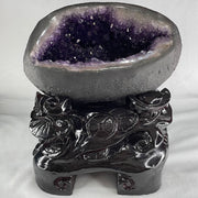 Natural Deep Intense Purple Amethyst Cave with Wooden Stand 5,981.0g 225.0 by 160.0 by 260.0mm - Huangs Jadeite and Jewelry Pte Ltd