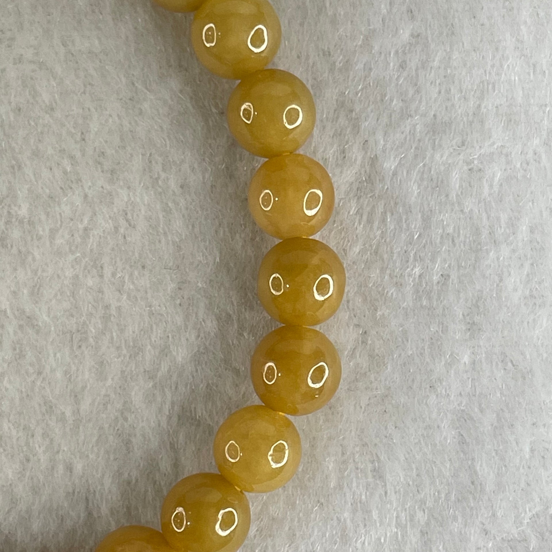 Type A Yellow Jade Jadeite Bracelet 13.76g 6.8mm/bead 26 beads with NGI Cert - Huangs Jadeite and Jewelry Pte Ltd