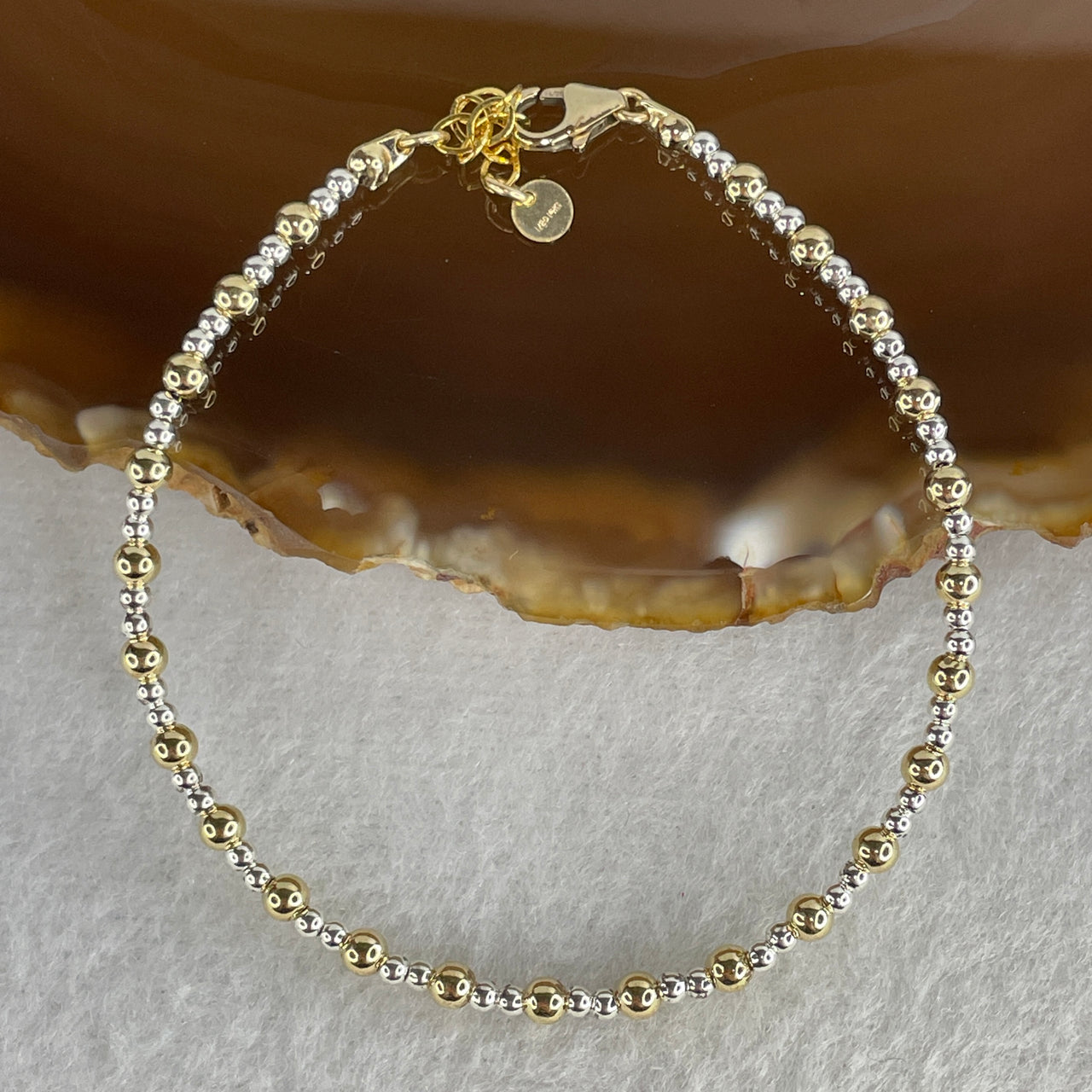 14K Gold-Filled & Sterling Silver Two-Tone Bead Bracelet | 14–17cm Adjustable Extension | 75-Piece 3.0mm Sleek "Liquid Metallic Mesh" Minimalist Everyday Stacking Strand (2.32g)