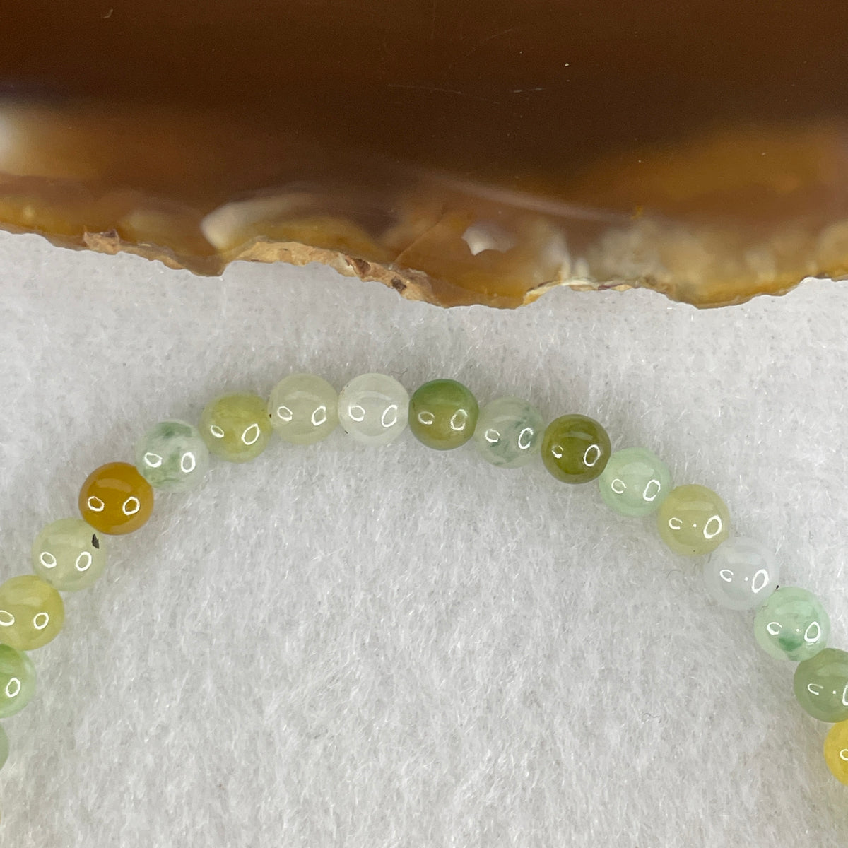 Natural Type A Semi-Icy Light Green, Brownish & Yellow Jadeite Beads Bracelet | (8.71g | 18cm | 4.8mm | 42 Beads | Heart, Root & Solar Plexus Chakra Synergy, Three-Star Prosperity "Fu Lu Shou" Catalyst & Feng Shui Wealth Anchor)