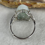 Type A White Jadeite Ring | Ethereal Floating Blueish-Green Flora (Piao Hua) | Master Hand-Carved Prosperity Pixiu | Solid S925 Sterling Silver Setting | Smart Adjustable Sizing (4.77g 18.5x12.7x6.5mm) - Huangs Jadeite and Jewelry Pte Ltd