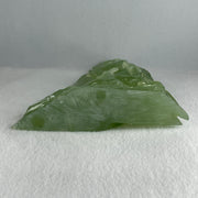 Natural Semi Icy Green Serpentine 5 Deers on Shanshui with Wooden Stand Display 1,293.6g 205.0 by 72.0 by 215.0mm - Huangs Jadeite and Jewelry Pte Ltd