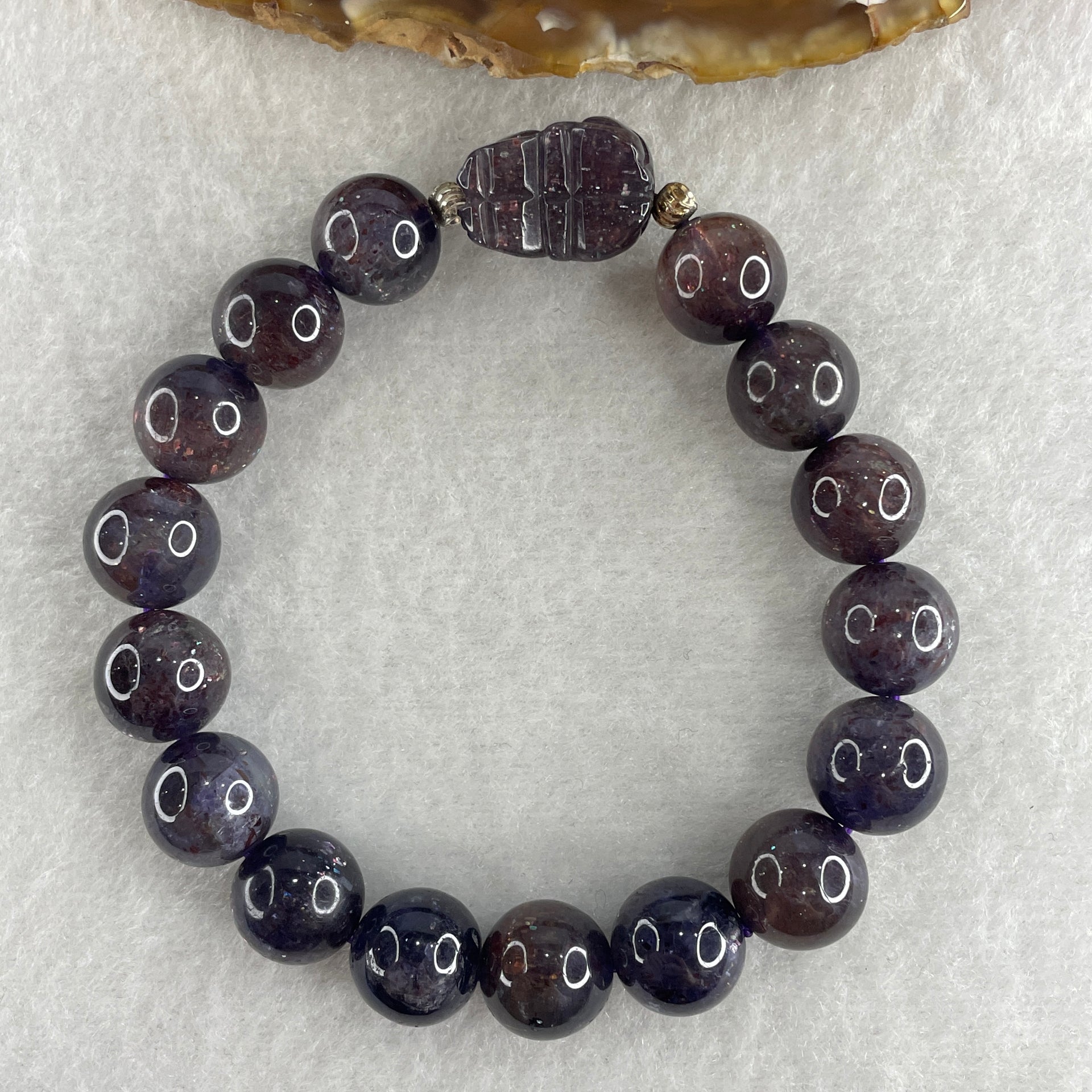 Good Grade Natural Purple Iolite with Rabbit Beads Bracelet 33.39g 16cm 11.4mm 16Beads - 16.8 by 12.6 by 11.3 Rabbit - Huangs Jadeite and Jewelry Pte Ltd