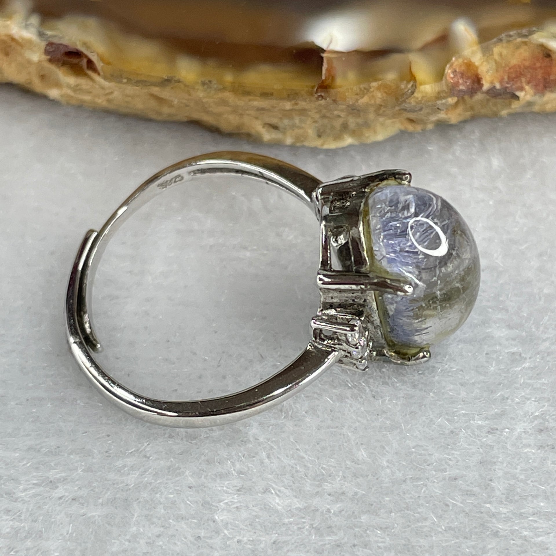 Good Grade Natural Blue Rabbit Hair Rutilated in S925 Sliver 3.27g 13.5 by 9.0 by 6.5mm (Adjustable Size) - Huangs Jadeite and Jewelry Pte Ltd