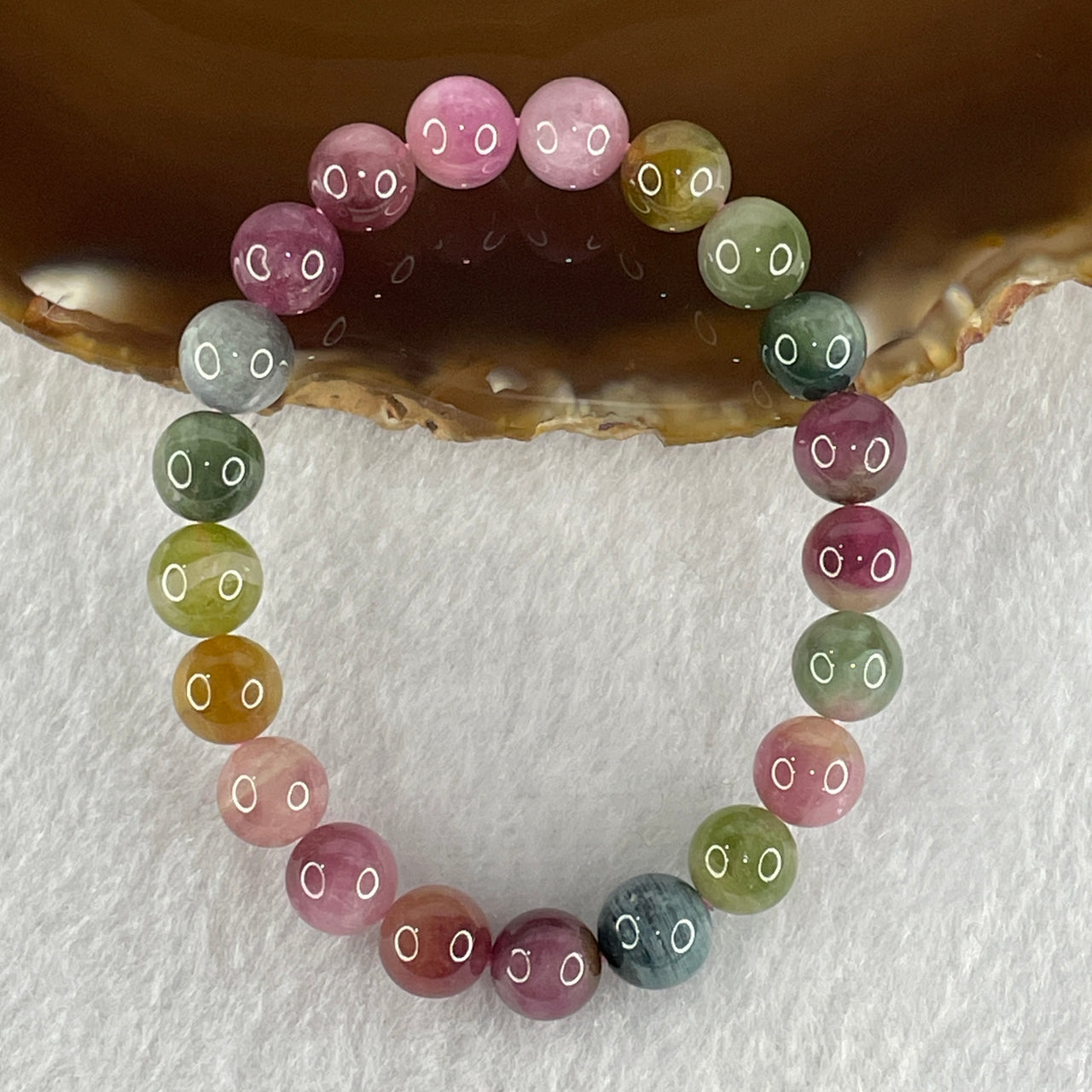 Average Grade Natural Intense Rainbow Tourmaline Crystal Beads Bracelet 17.84g 14cm 8.4mm 21 Beads