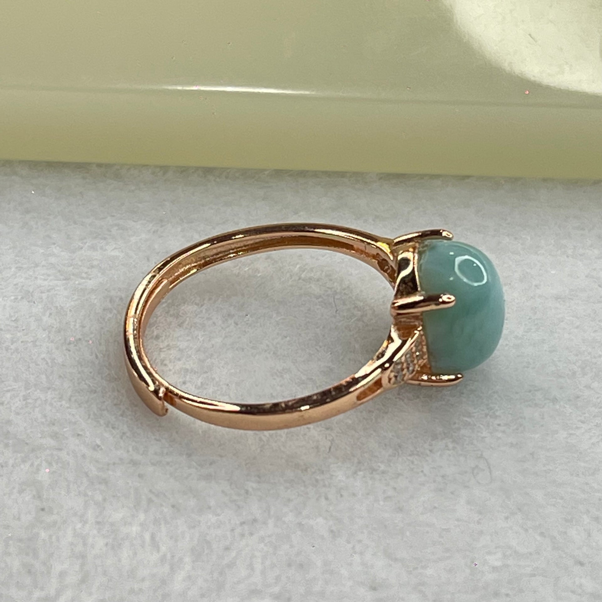 Natural Larimar in S925 Silver Rose Gold Color Ring (Adjustable Size) 2.43g 10.1 by 8.2 by 5.5mm - Huangs Jadeite and Jewelry Pte Ltd