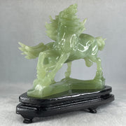 Natural Green Serpentine Double Victory Horses with Wooden Stand Display 1,339.7g 198.0 by 193.0 by 120.0mm - Huangs Jadeite and Jewelry Pte Ltd