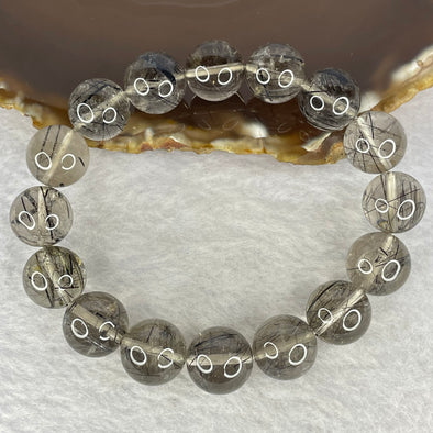 Natural Black Rutilated Quartz Bracelet 52.92g 19cm 13.2mm 16 Beads - Huangs Jadeite and Jewelry Pte Ltd