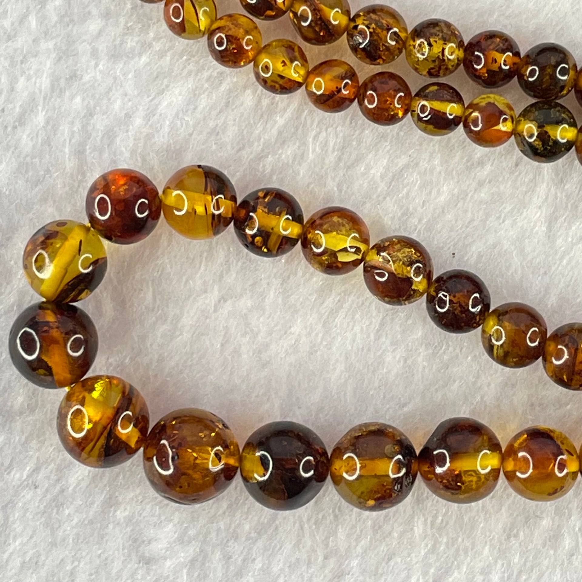Natural Yellowish Brown Flower Amber Beads Necklace 天然金沙蜜花珀项链 9.70g 46cm 4.3 - 9.0mm 85 Beads - Huangs Jadeite and Jewelry Pte Ltd
