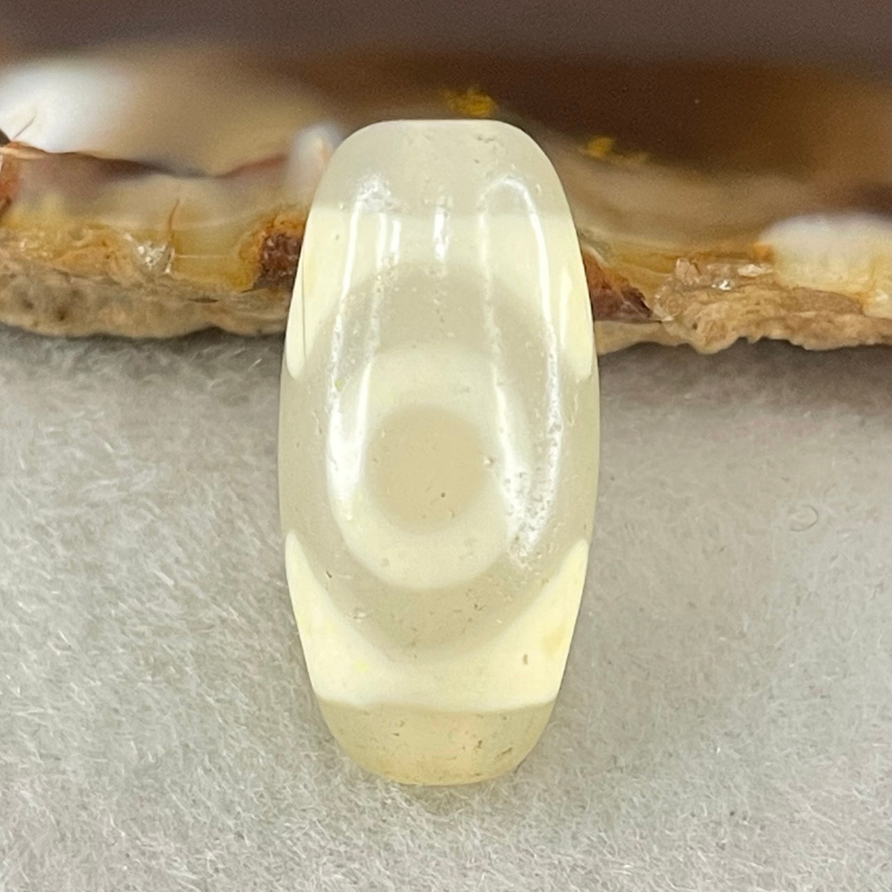 Natural Powerful Tibetan Old Oily Agate 3 Eyes Dzi Bead Heavenly Master (Tian Zhu) 三眼天诛 2.90g 20.5 by 9.8mm - Huangs Jadeite and Jewelry Pte Ltd