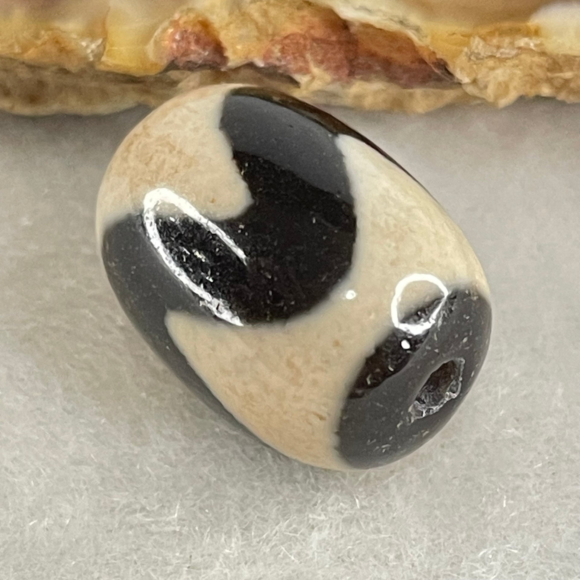 Natural Powerful Tibetan Old Oily Agate Tiger Tooth Daluo Dzi Bead Heavenly Master (Tian Zhu) 虎呀天诛 4.76g 17.8 by 13.1mm - Huangs Jadeite and Jewelry Pte Ltd